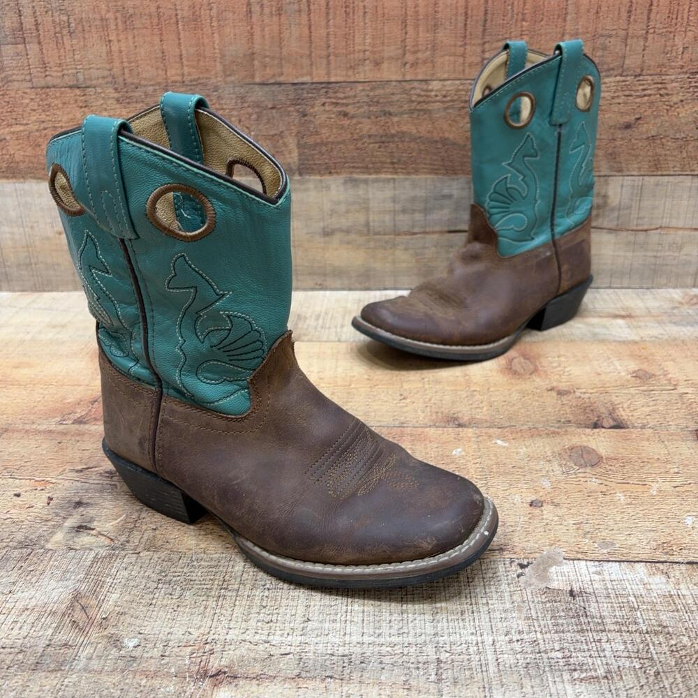 Masterson Boot Co. Western Boots Kids Size 1.5 Brown Leather Square Toe RB2010C